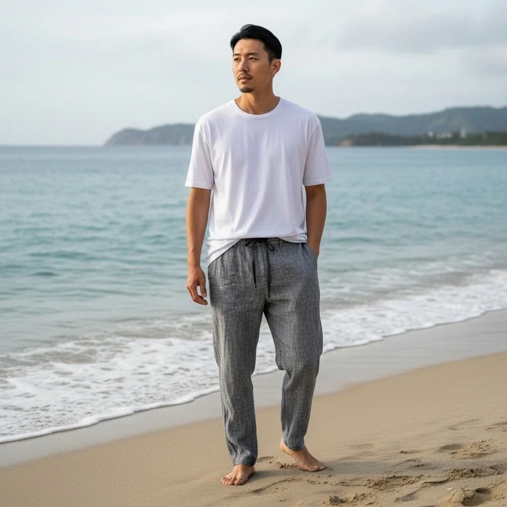 Banana Republic Linen‎ Blend Pants 36x29 Athletic Fit Gray Pull on Drawstring